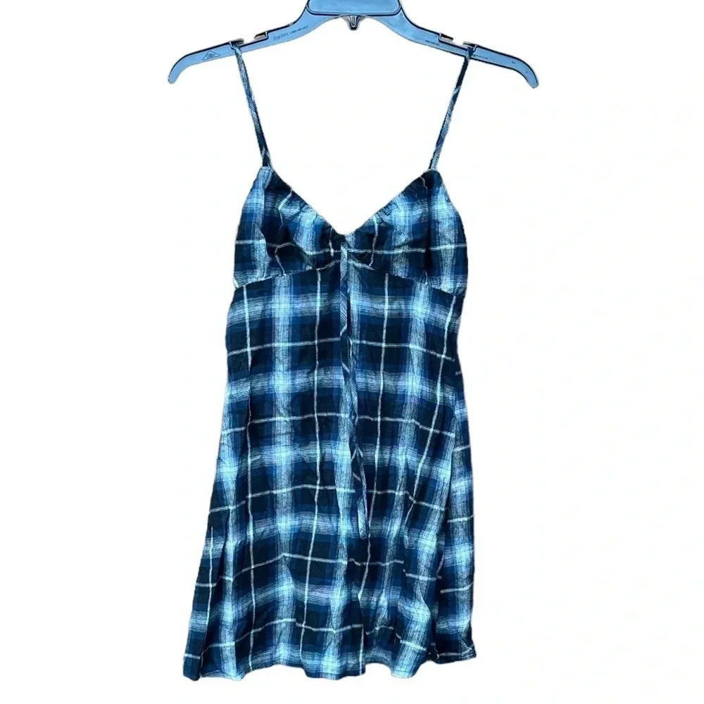 Wild Fable blue plaid women's spaghetti strap mini dress size XS